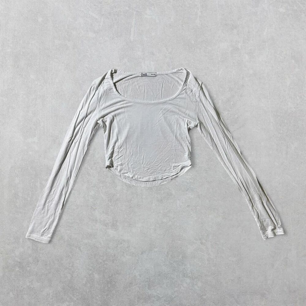 Lewkin Women's XS/Small White Cropped Scoop Neck Long Sleeve Top